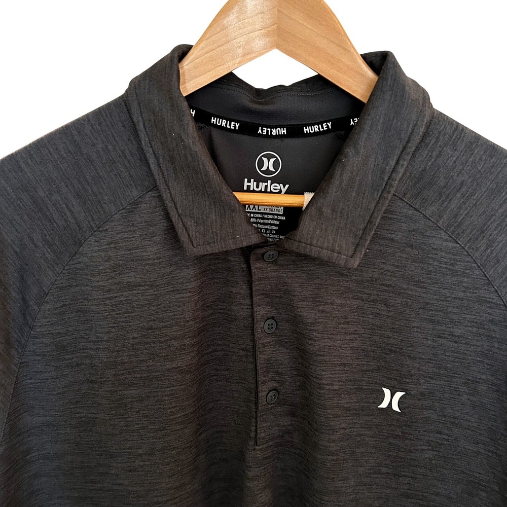 Hurley Mens XXL Performance Polo Shirt Charcoal Heather Grey Short Sleeve Logo